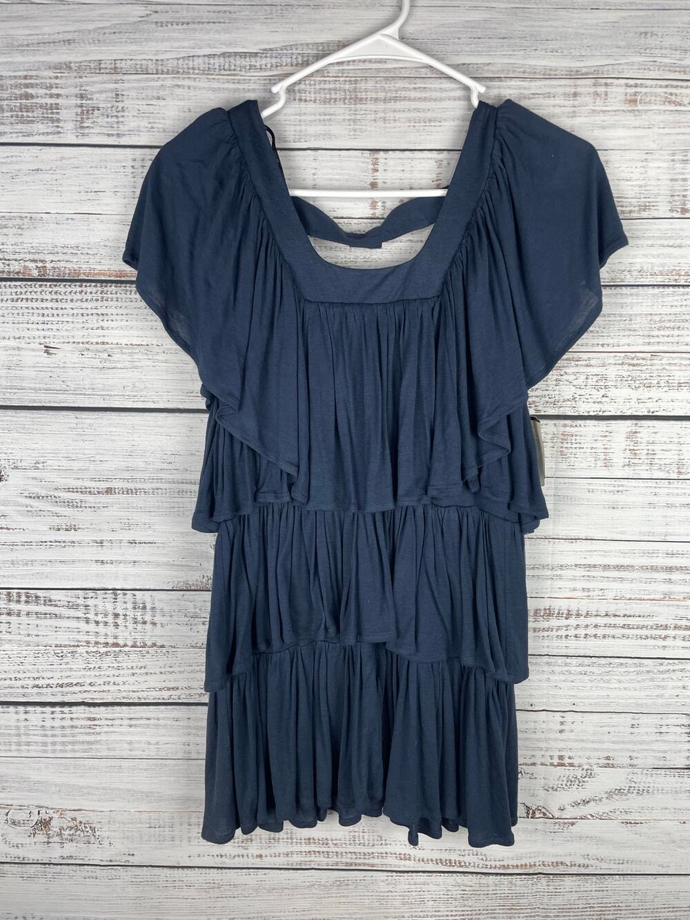Miss Me Blue Tiered Top New Y2K Small Flutter Preppy Elana Babydoll Boho Western